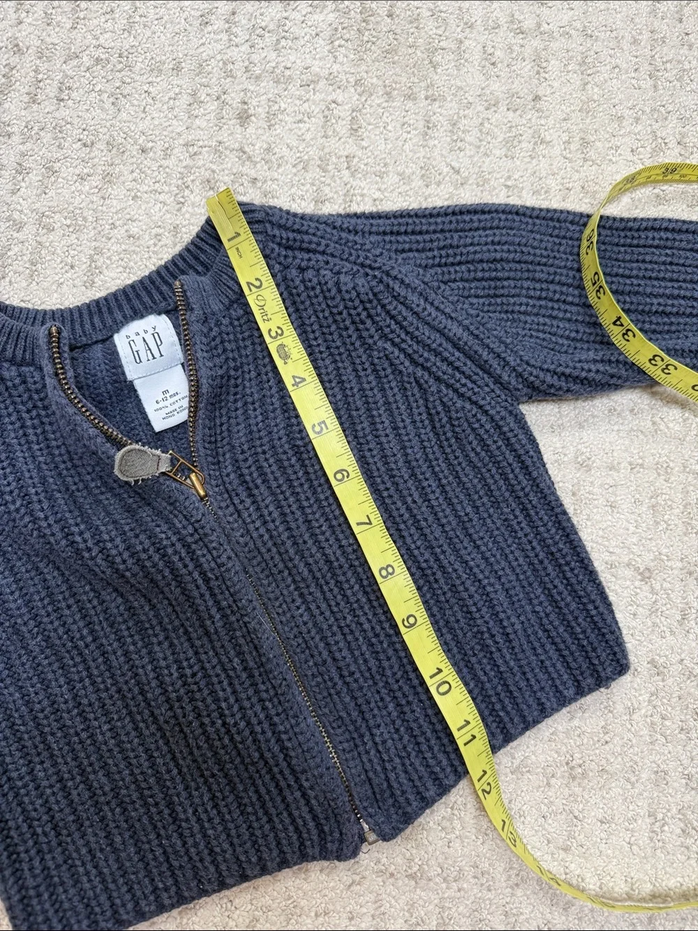 Vintage Baby Gap Cotton Zip Up Knit Sweater, 6-12 months